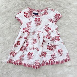 Vintage Y2K Tommy Hilfiger Baby Girls White Red Cherry Toile Print Dress 6-12M